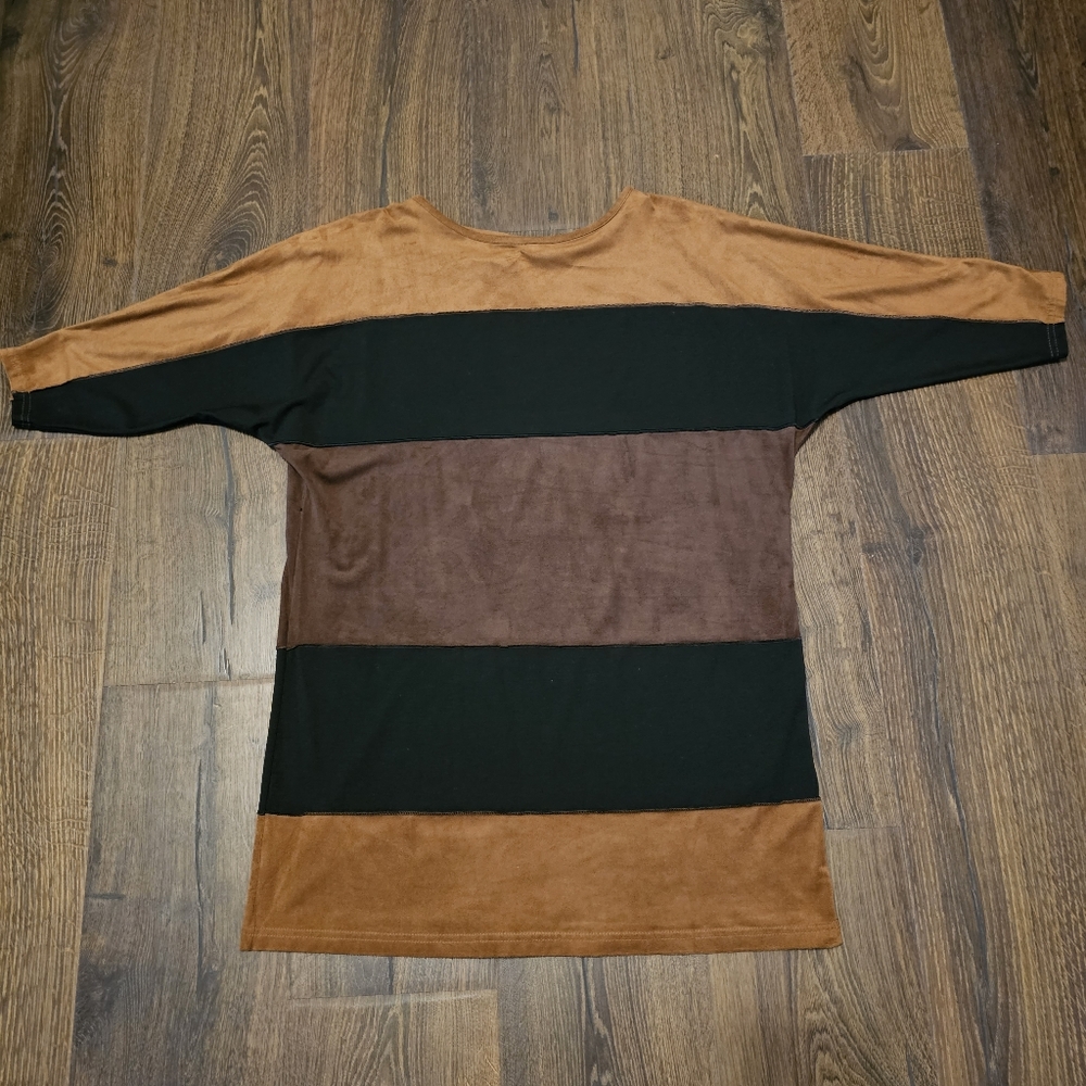 Chiasso Womens Brown Black Colorblock Shift Dress Quarter Sleeve Poly Spandex M